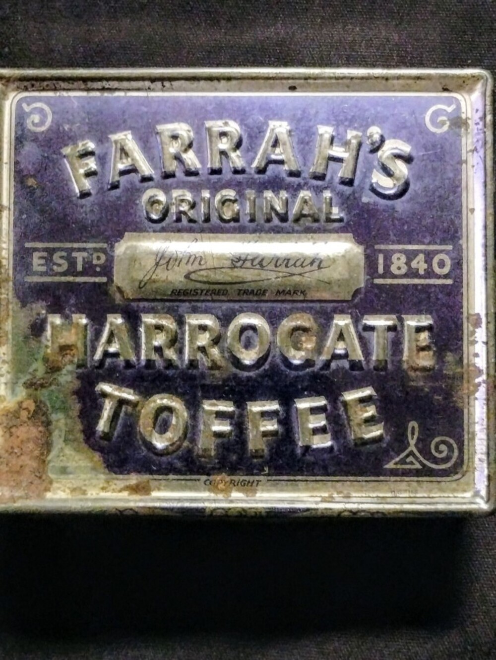 Vintage Farrah's Original Harrogate Toffee Tin Blue Silver 7oz 200g England